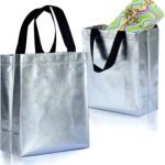 Lavya Small Size Pack of 10 Pcs Glossy Metallic Laminated Non-Woven Reusable Eco-Friendly Party Return Gift Bags (Silver) (Small 9.5x10x4 Inch)