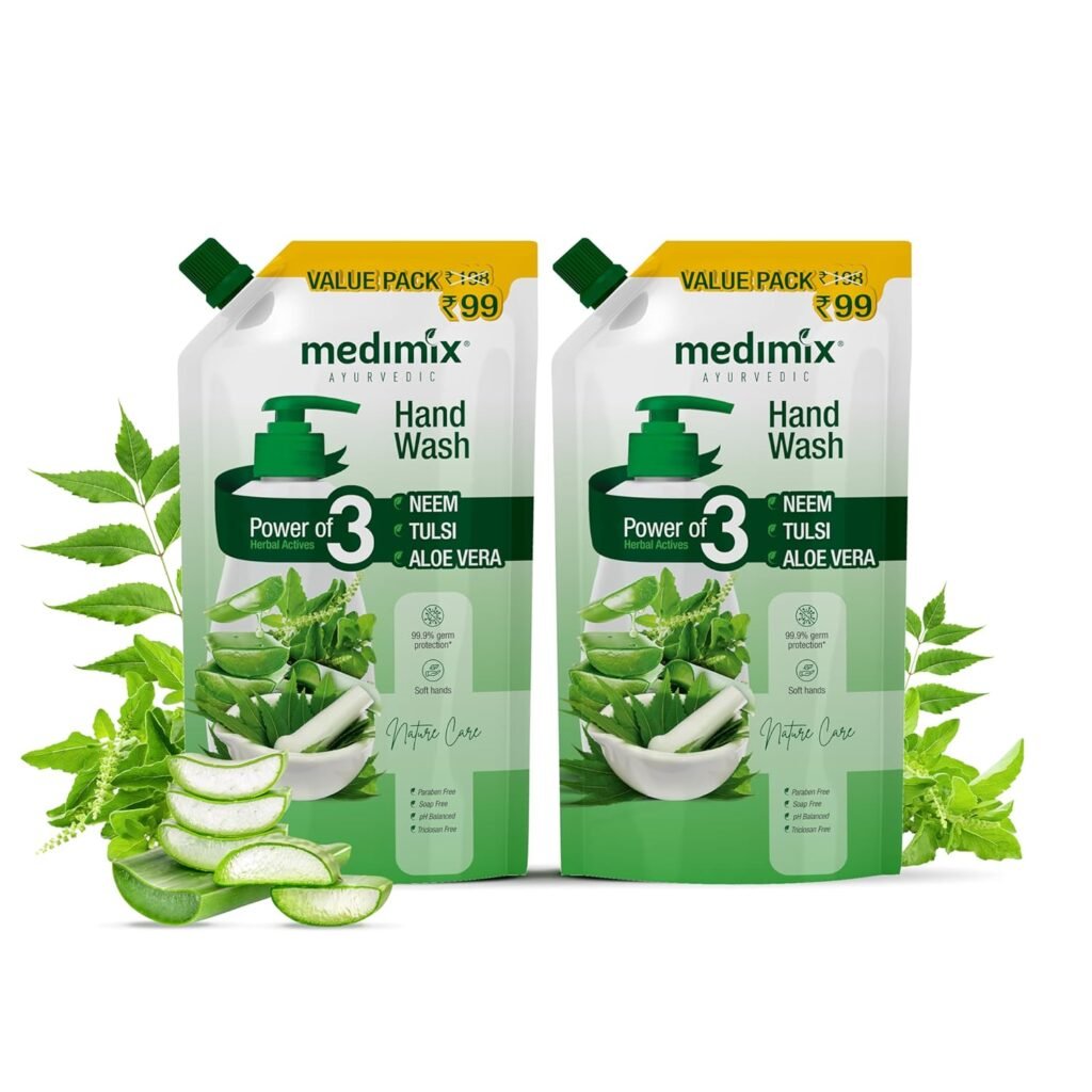 Medimix Ayurvedic Nature Care Hand Wash Refill With Neem,Tulsi&Aloe Vera 675 Ml (Combo Pack Of 2)|For Soft&Odour-Free Hands|99.9% Germ Protection|Shop Herbal|Natural|Soap-Free|100% Vegan
