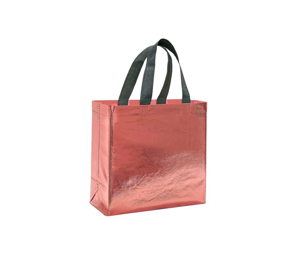 Metallic Laminated Shopping Bag | Carry Bag for Return Gifts | Non-Woven Gift Bags | Tote Bags (Pack of 10 Pcs) | 9″ Small size (Rose Gold)