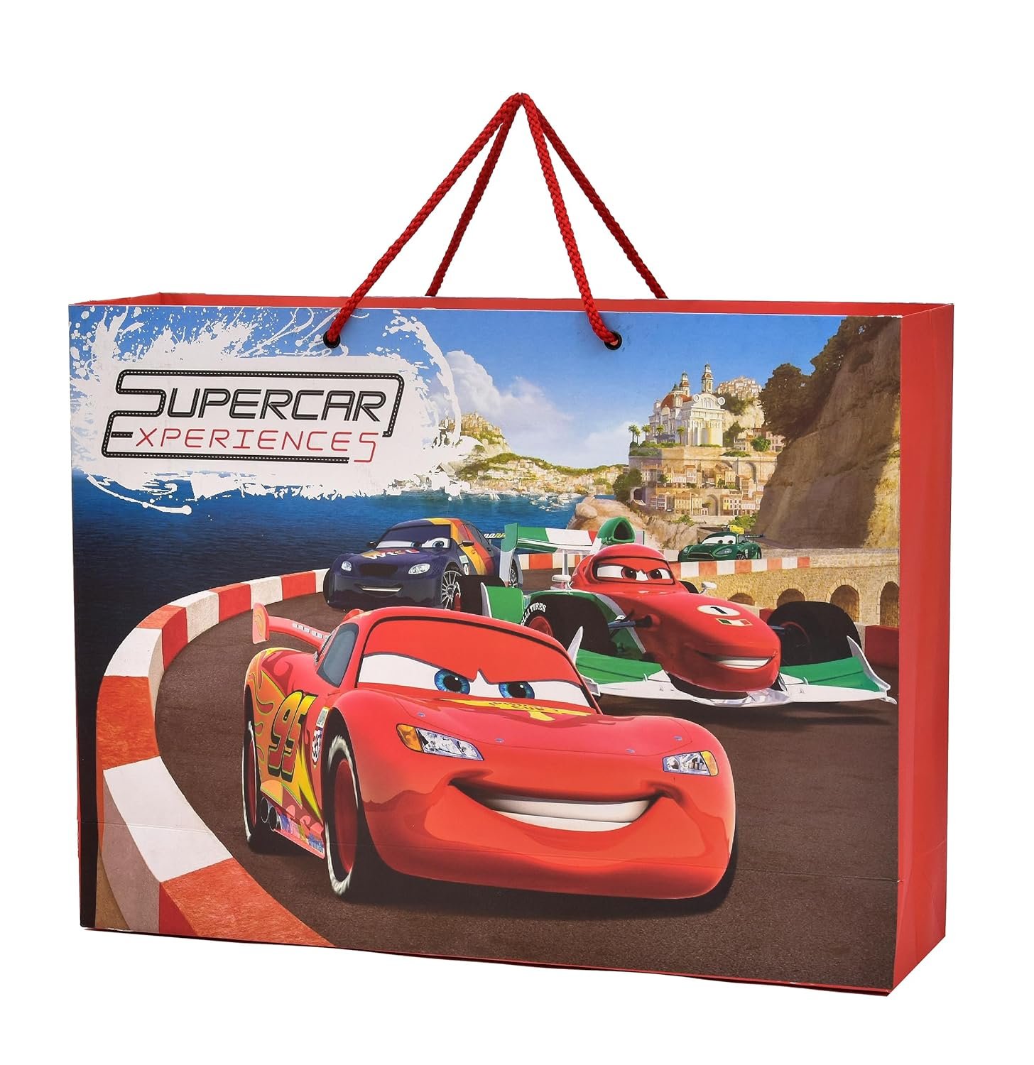PPJ ® -HAPPY BIRTHDAY SUPER CAR (CARTOON THEME) PARTY (10 Pcs.) PAPER CARRY BAG, 16 Inch X 12 Inch X 4 Inch RETURN GIFT/HAPPY BIRTHDAY/RETURN GIFTS/GIFTS/GIFT BAGS/GIFT COVERS (Pack of 10)