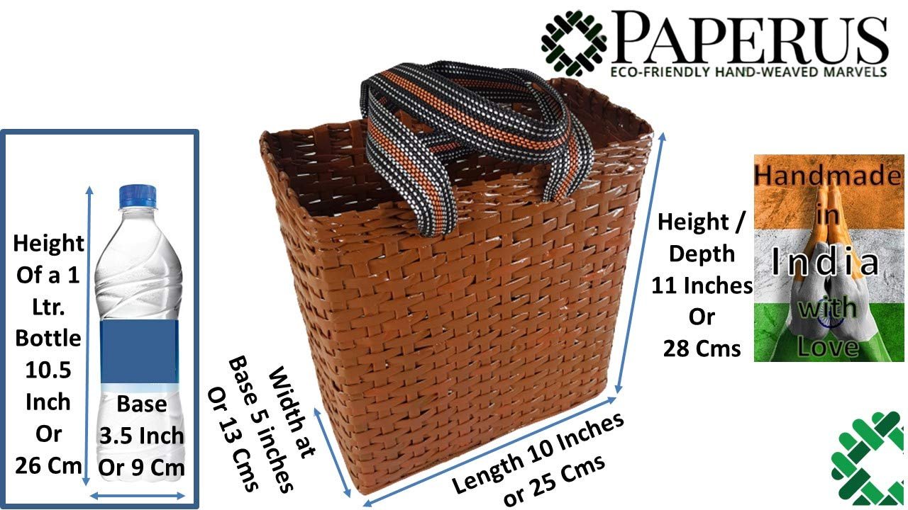 Paperus, Small, Unisex, Brown, Lunch Bag, Carry Bag, Shopping Bag, Handbag for Lunchbox, Tiffin, Water Bottles, Eco-Friendly, Handmade, of Paper Ropes Size in Inch Height 11, L 10, B 5
