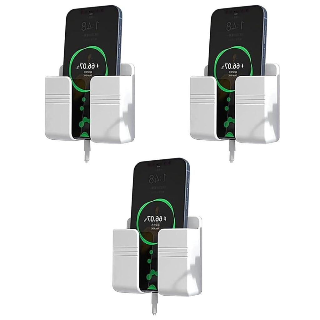 Prolet Wall Mounted Mobile Holder & Storage Case for Remote with Charging Port, Adjustable Viewing Angle, Multi-Purpose Wall Stand for Phones, Tablets & Electronics – White (Pack of 3)