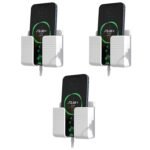 Prolet Wall Mounted Mobile Holder & Storage Case for Remote with Charging Port, Adjustable Viewing Angle, Multi-Purpose Wall Stand for Phones, Tablets & Electronics – White (Pack of 3)