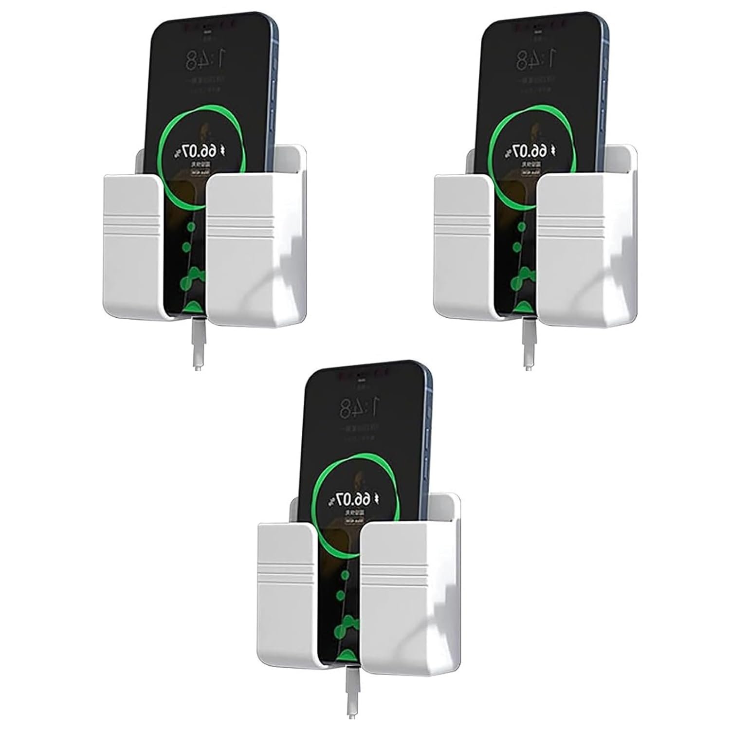 Prolet Wall Mounted Mobile Holder & Storage Case for Remote with Charging Port, Adjustable Viewing Angle, Multi-Purpose Wall Stand for Phones, Tablets & Electronics – White (Pack of 3)