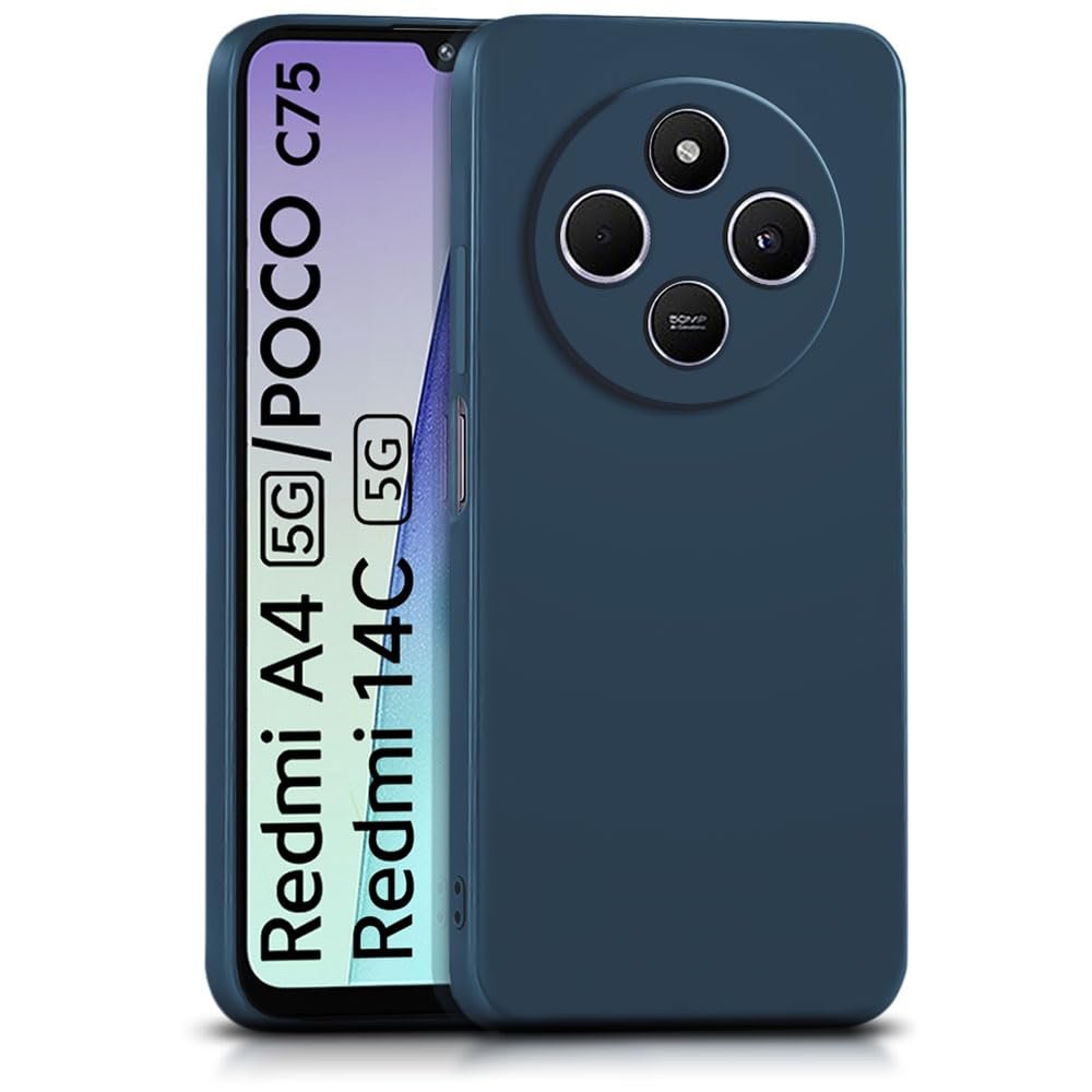 WOW IMAGINE Back Cover for Redmi A4 5G | Poco C75 5G | 14C 5G | Poco M7 | Ultra Slim Soft Rubberised Case | Inner Velvet Fabric Lining | Matte Silicone Flexible Mobile Case | Camera Protection – Blue