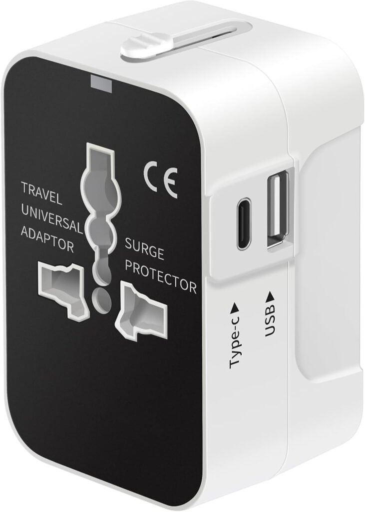 rts Universal Travel Adapter – Type C USB-C, 3-in-1 Universal Adapter Plug, Travel Accessory With 1 USB-C, 2.4A, All-In-One For Phone, Laptop, Mobile, Tablet, White