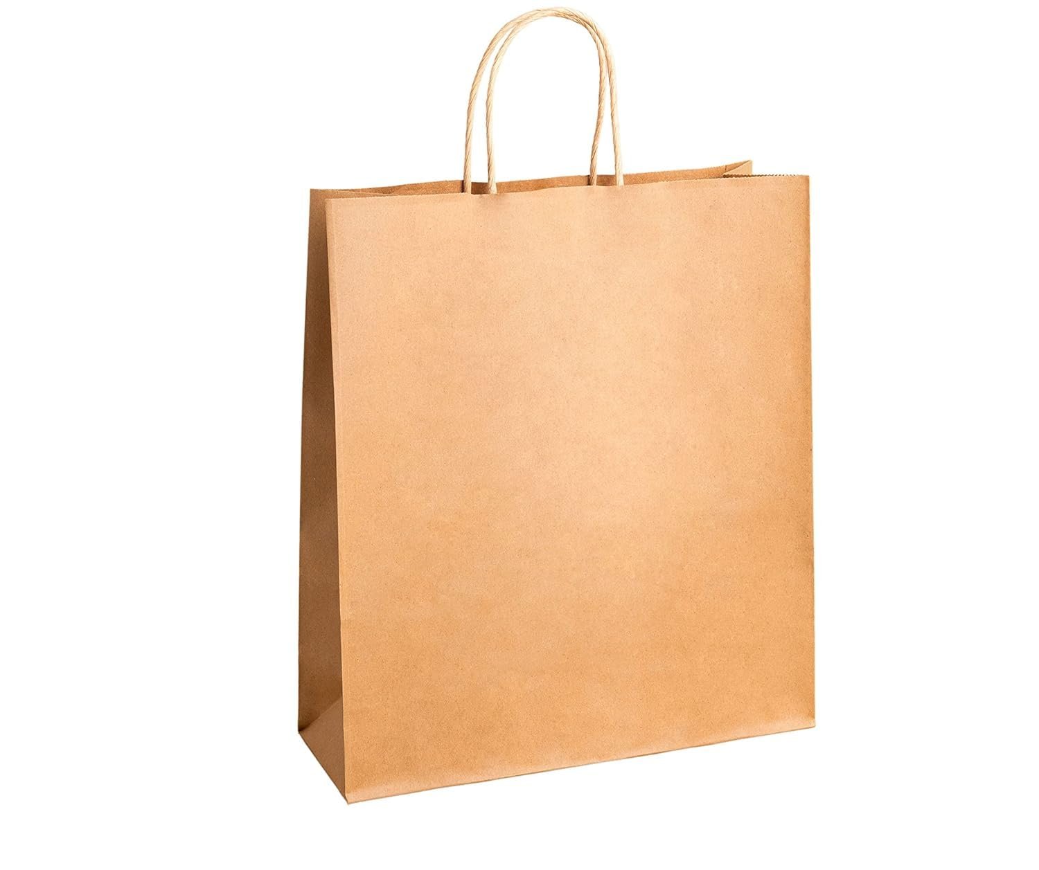 SRI LAKSHMI ENTERPRISES Brown Paper Carry Bag with Handles | 100 GSM Party Favor Paper Carry Bags | Eco-Friendly Disposable | Shopping Paper Carry Bags (14x17x4inches) pack of 1 with 25 bags