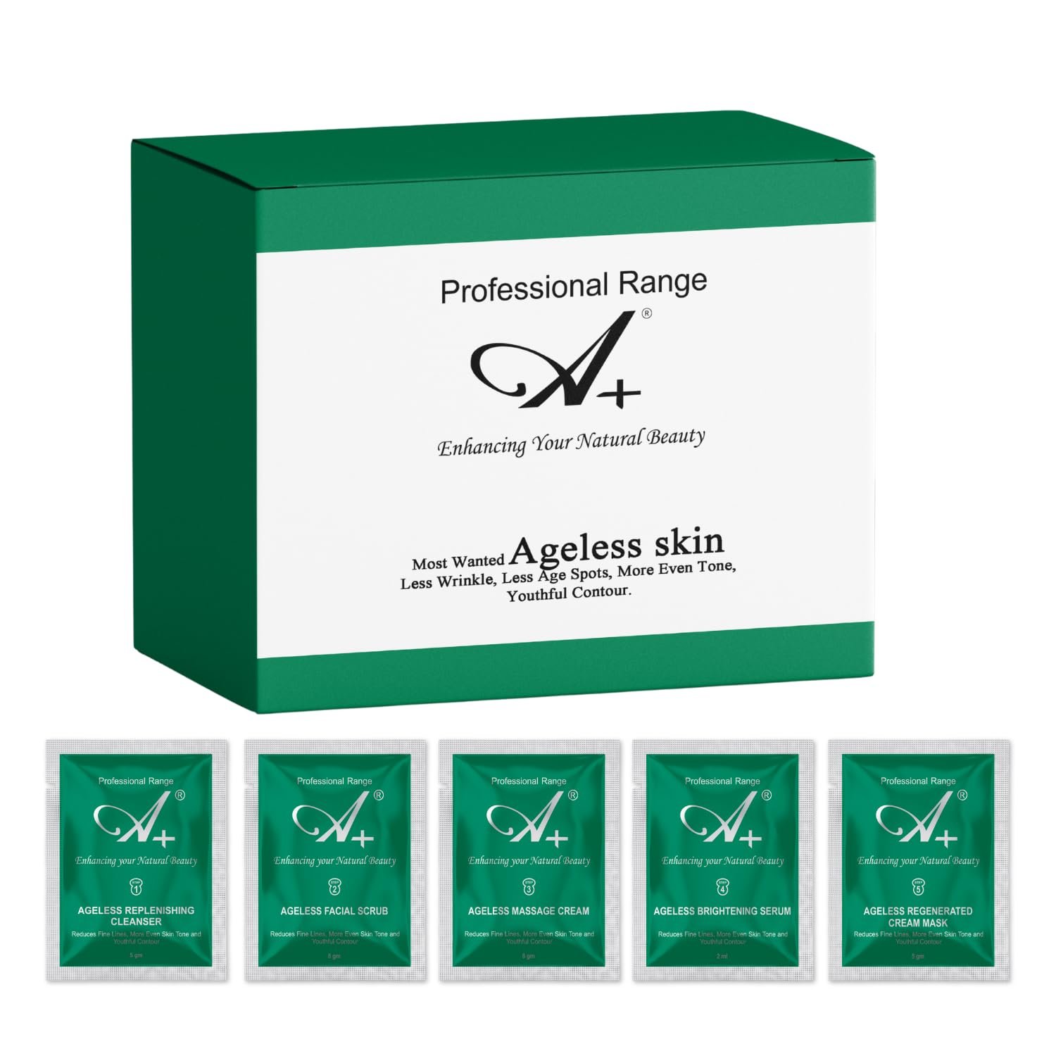 A+ Ageless Facial Kit, 5 Step Facial Kit for Skin Tightening, Repair & Anti-Aging | Instant Glowing & Youthful Skin |Salon-Style Facial at Home | Suitable for All Skin Types | Men & Women