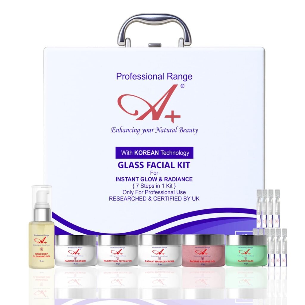 A+ Korean Glass Facial Kit for Glowing Skin | Professional Anti-Aging, Tan Removal & Pigmentation Kit (7 Steps) | With Licorice Root, Ceramides & Hyaluronic Acid | Hydra Facial Kit for Women & Men, 10x Booster Serum (10-15 Uses)