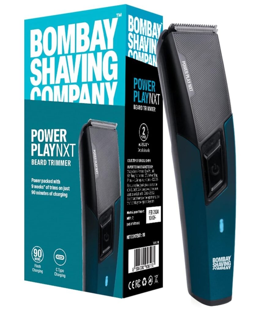 Bombay Shaving Company Power Play NXT Trimmer, 9 Weeks of trimming, 90 mins run time with Type C, 6 comb attachments, Self sharpening blades | Trimmer for Men Bombay Shaving Company Power Play NXT Trimmer, 9 Weeks of trimming, 90 mins run time with Type C, 6 comb attachments, Self sharpening blades | Trimmer for Men