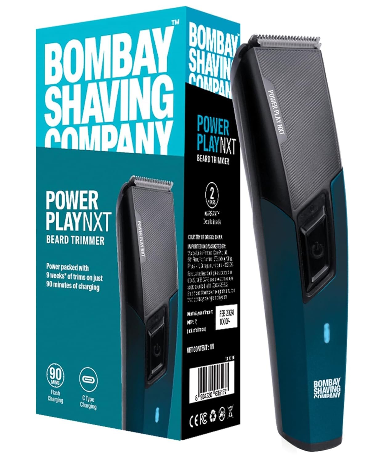 Bombay Shaving Company Power Play NXT Trimmer, 9 Weeks of trimming, 90 mins run time with Type C, 6 comb attachments, Self sharpening blades | Trimmer for Men