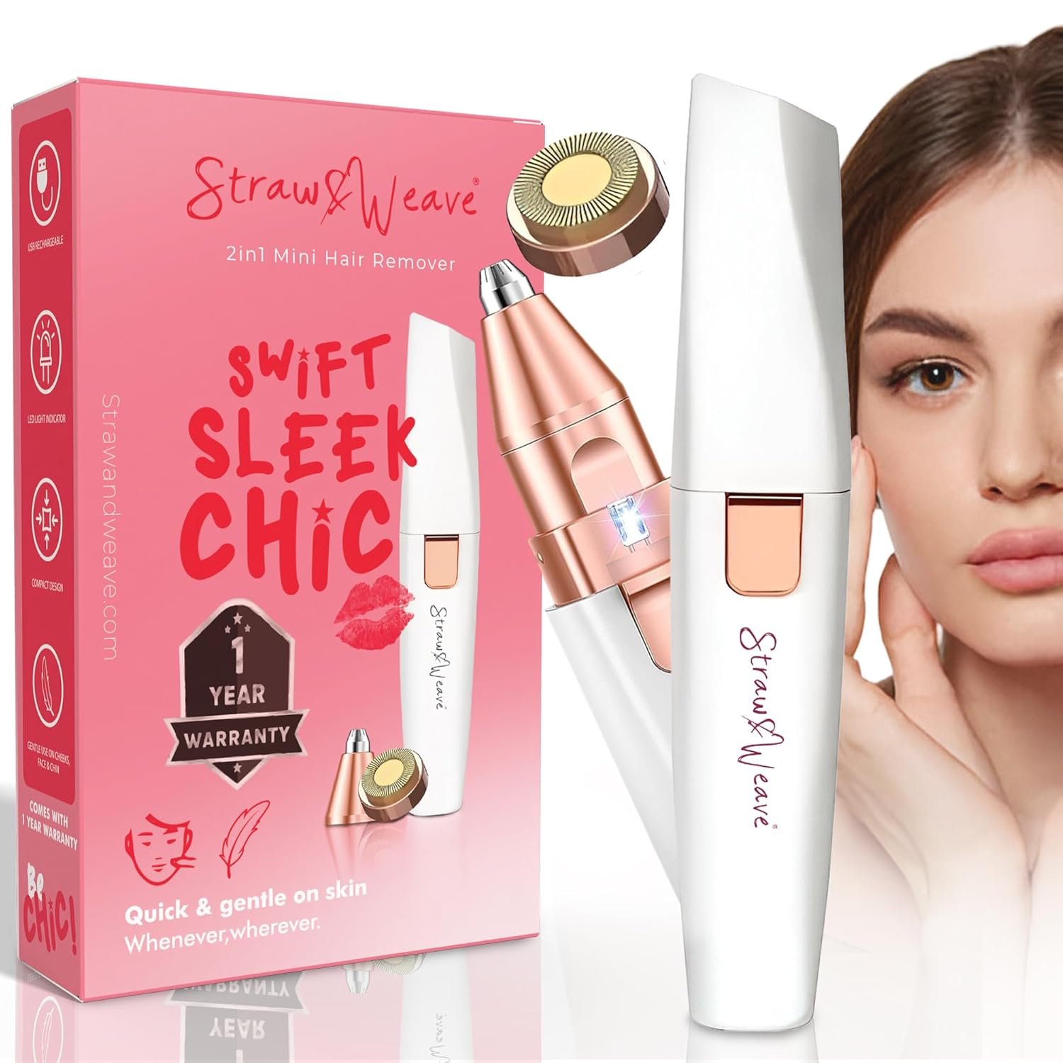 Facial Hair Removal Machine | Eyebrow Trimmer & Epilator | Trimmer For Women Private Part | 2 In 1 Trimmer 400 mAh Battery 1 Year Warranty | Painless Hair Removal Machine | Nose Hairs Remover