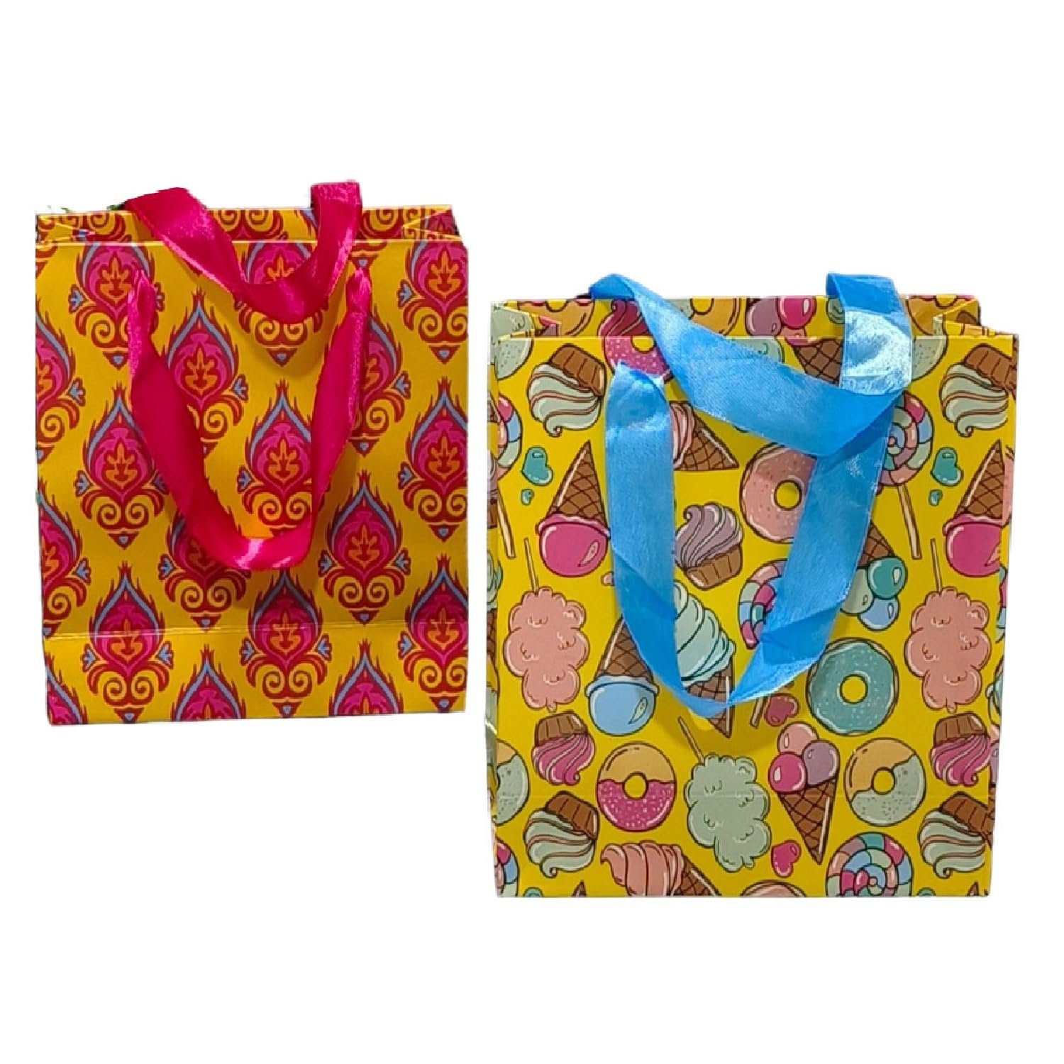 Gift Paper Bag, SAPCO COMBO, Perfect for Gifting, Return gift “Desi Grove & Ice Cream Doughnut Candies” – small size(2 designs x 5Pcs = Pack of 10)