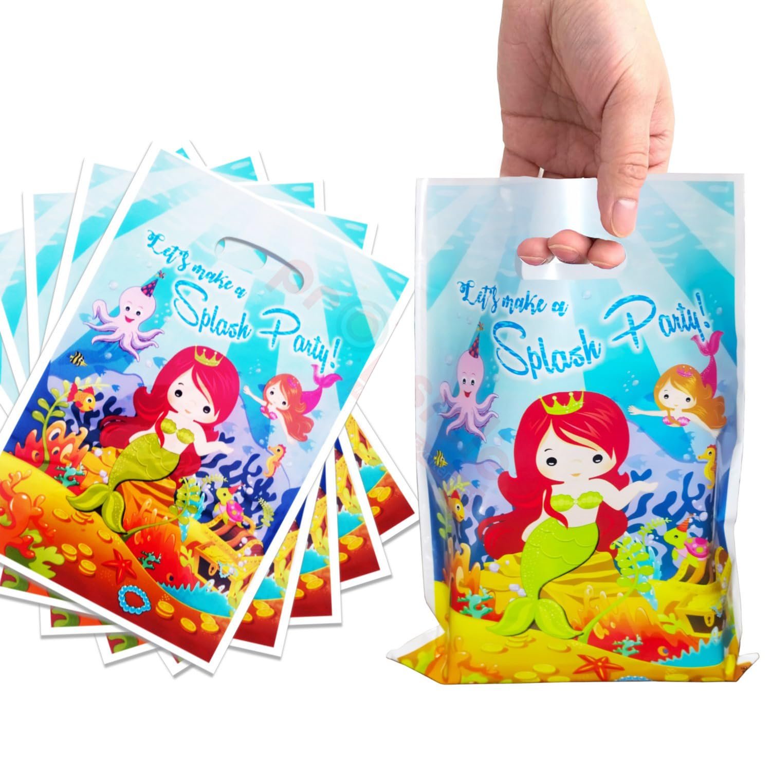 Propsicle Paper Sea Mermaid Theme Birthday Return Gift Bags For Kids Pink Party Favours Girl Foil Goodie Bags Cover – Pack Of 10