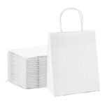 SRI Lakshmi Enterprises White Paper Carry Bag with Handles | 150 GSM Party Favor Paper Carry Bags | Eco-Friendly Disposable Craft Paper Gift Bags | Shopping Paper Carry Bags (10x12x4inches) Pack of 5