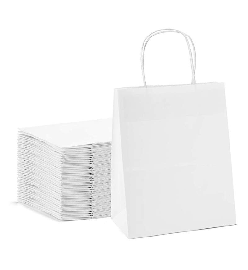 SRI Lakshmi Enterprises White Paper Carry Bag with Handles | 150 GSM Party Favor Paper Carry Bags | Eco-Friendly Disposable Craft Paper Gift Bags | Shopping Paper Carry Bags (10x12x4inches) Pack of 5