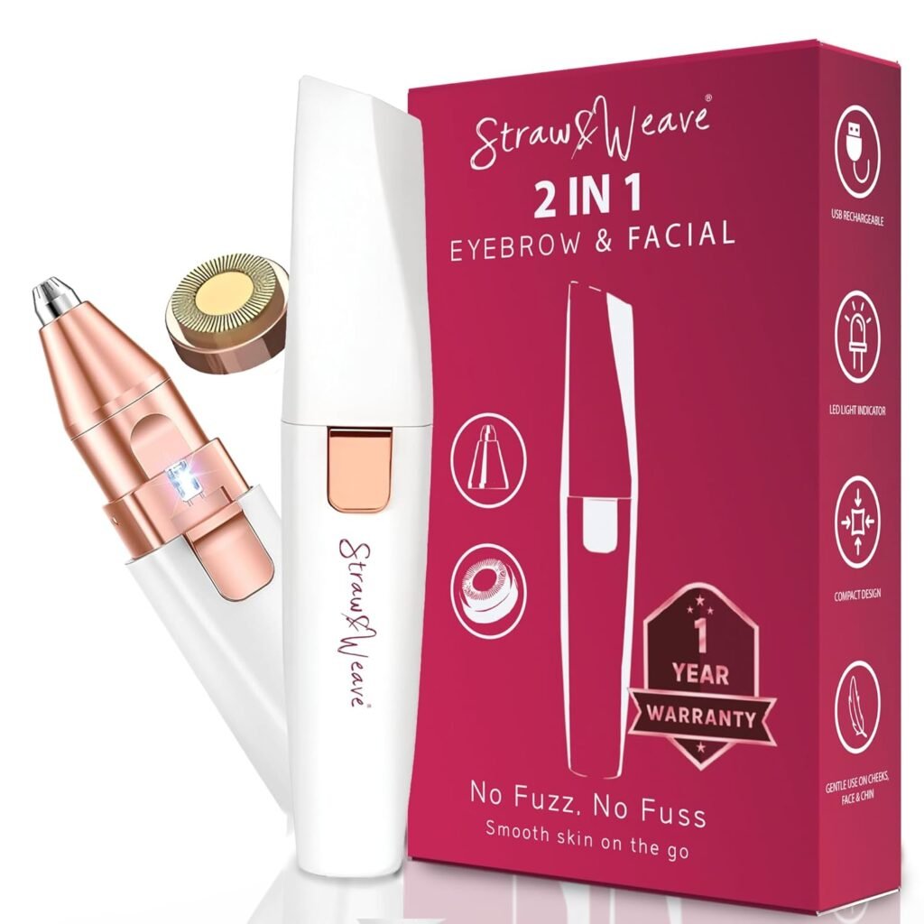 STRAW&WEAVE Facial Hair Removal Machine|Eyebrow Trimmer & Epilator|Trimmer For Women Private Part|2 In 1 Trimmer 400 mAh Battery 1 Year Warranty|Painless Hair Removal Machine|Nose Hairs Remover,White