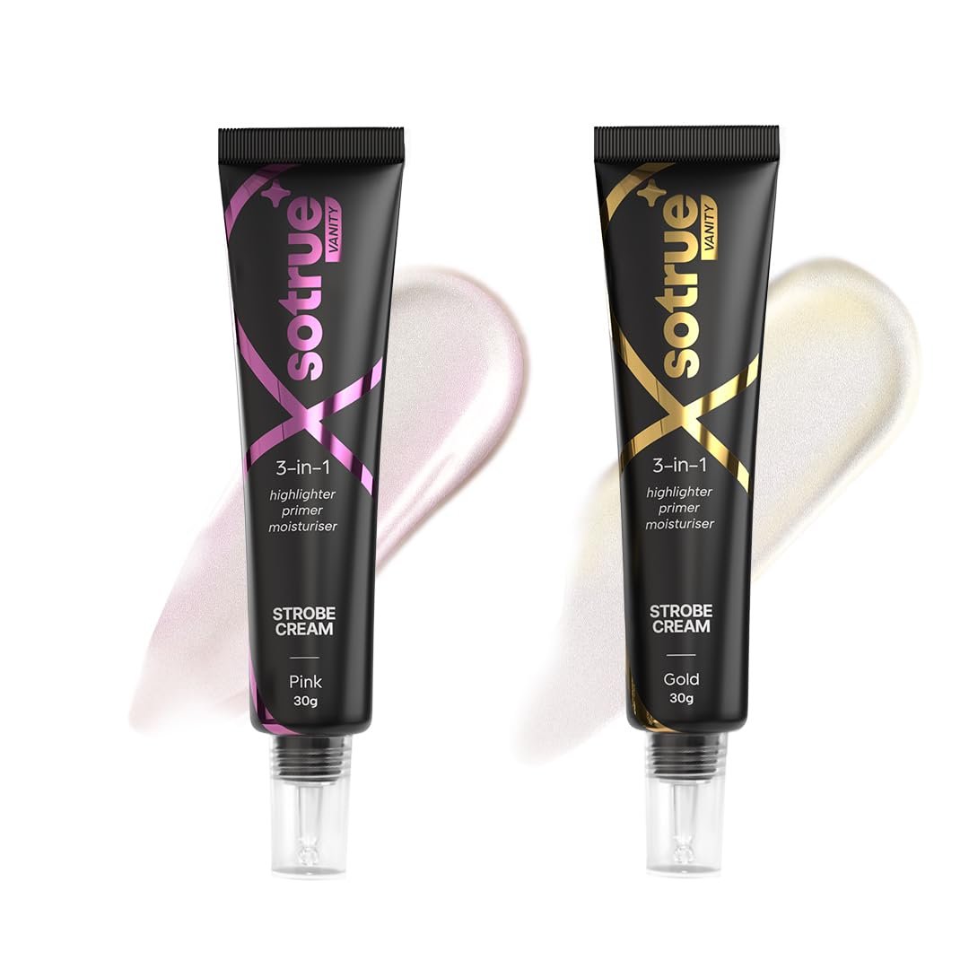 Sotrue Strobe Cream Combo Pack of 2, Gold and Pink – 30gm Each | Primer + Highlighter + Moisturizer | Intense Hydration | Flawless Radiant Dewy Skin | Illuminating & Glowing Makeup Base