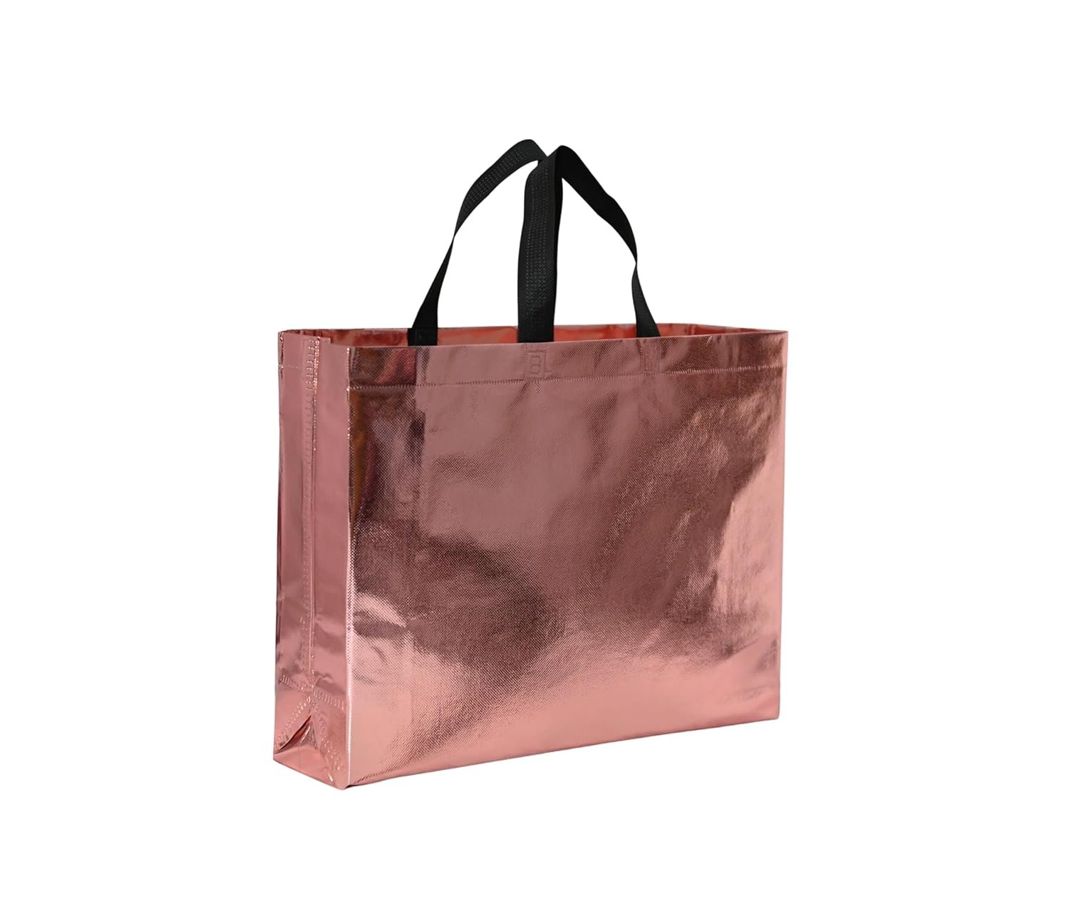 Unisex Metallic Laminated Shopping Bag | Carry Bag For Return Gifts | Non-Woven Gift Bags | Tote Bag (Pack Of 10 Pcs) | 15″ Large Size (Rose Gold)
