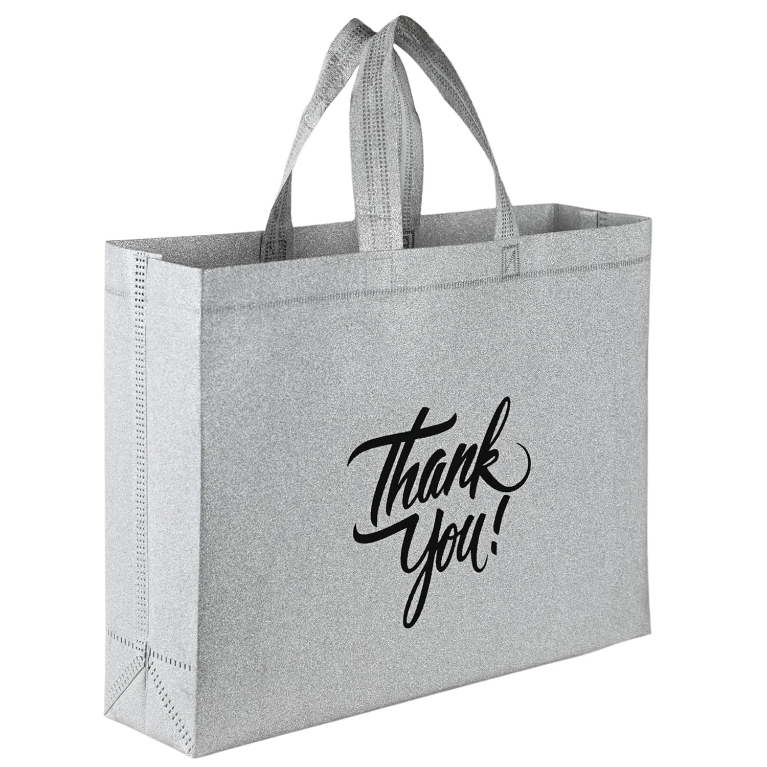 Unisex Silver Sparkle Shopping Bag | Carry Bag For Return Gifts | Non-Woven Gift Bags | Tote Bags (Pack Of 10 Pcs) | Large Size 15″ Inch,Silver