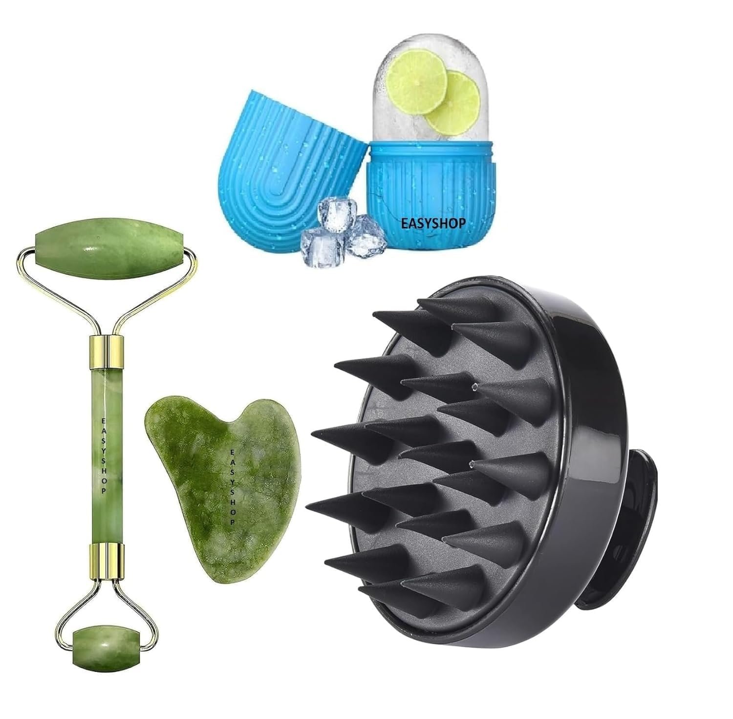 EASYSHOP Combo Offer Facial Massager Beutyy Kit Jade Roller & Gua Sha Tool Natural Himalayan Stone For Face Neck Healing Skin Wrinkles & Serum Application Hair Scalp & Ice Massager (Multy Coloured) EASYSHOP Combo Offer Facial Massager Beutyy Kit Jade Roller & Gua Sha Tool Natural Himalayan Stone For Face Neck Healing Skin Wrinkles & Serum Application Hair Scalp & Ice Massager (Multy Coloured)
