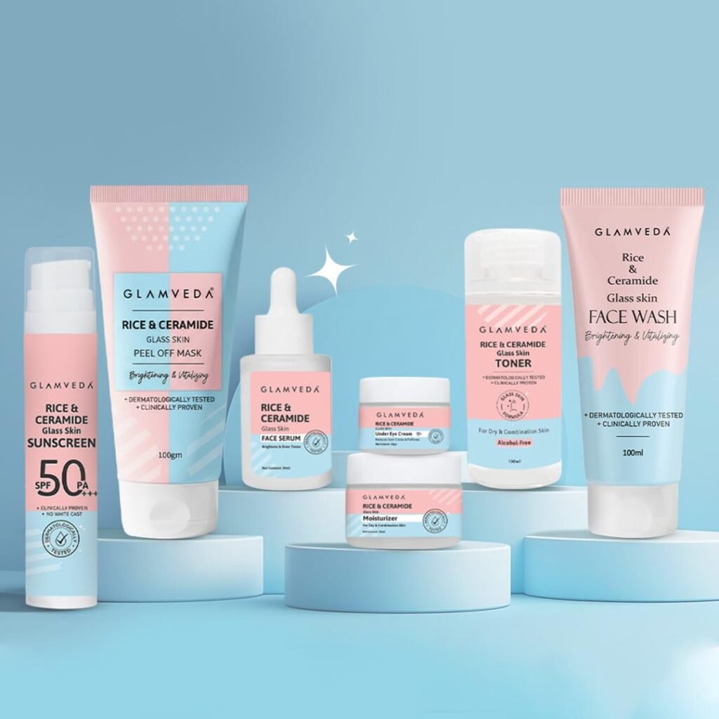 Glamveda Korean 7 Step Winter Skincare Kit for Women | Rice & Ceramide Routine | Gift Box | Skin Brightening, Anti-Ageing | Face Wash + Toner + Moisturizer + Serum + Mask + Sunscreen + Under Eye Cream Glamveda Korean 7 Step Winter Skincare Kit for Women | Rice & Ceramide Routine | Gift Box | Skin Brightening, Anti-Ageing | Face Wash + Toner + Moisturizer + Serum + Mask + Sunscreen + Under Eye Cream