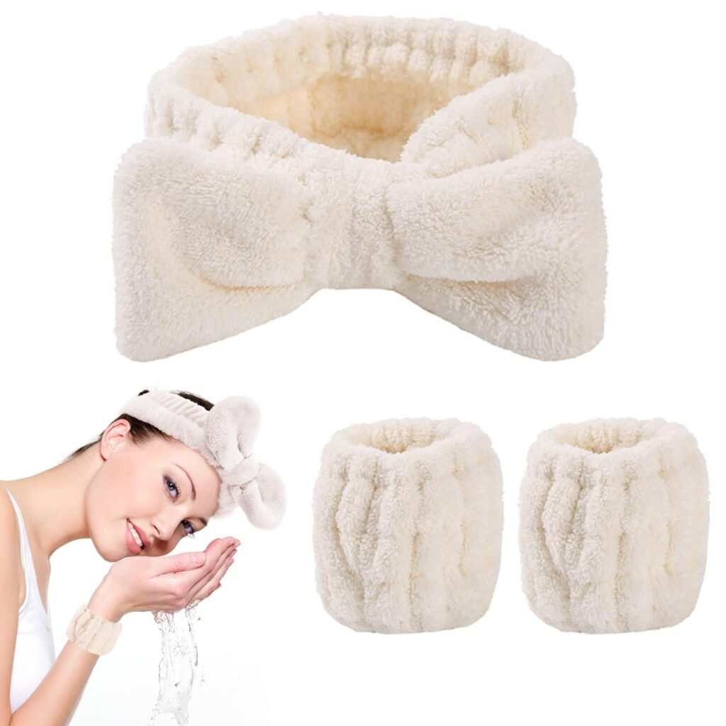 Judee Women 3 Pcs Headband and Wristband Set, Microfiber Skincare Headband With Wrist Band for Makeup, Face Washing