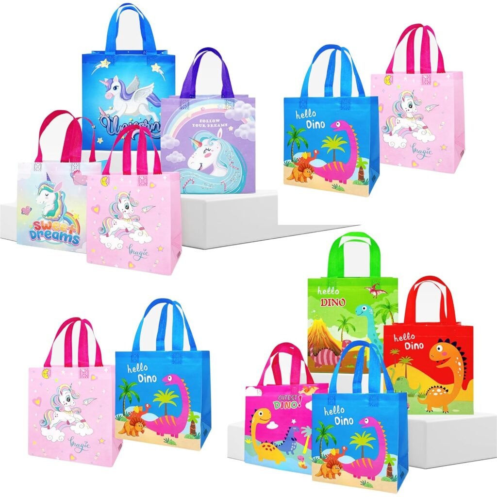 PARTEET 12Pcs Small Return Gift Bags for Kids,Unicorn & Dinosaurs Theme,Canvas Return Gift Bag for Birthday,Kanya Pujan, Christmas & Party Favors, Multicolor Gift Cover Small Handbag(Assorted Design)