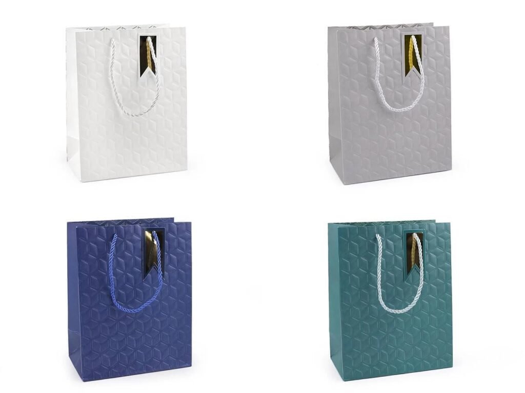 SHOPECOM Proffesional Bag Designer Gift Paper Bags for Return Gifts Carry Bags for Presents Weddings Birthday and Corporate Events Luxury Packaging and All Celebration Parties (Pack of 4)