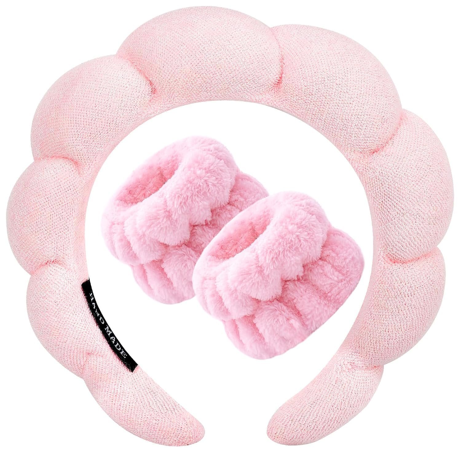 Women 1Pcs Facial Spa Headband 2Pcs Wristband Combo Set, Pink Makeup Headband And Wrist Washband Set For Face Washing, Skincare, Shower, Makeup Removal Women 1Pcs Facial Spa Headband 2Pcs Wristband Combo Set, Pink Makeup Headband And Wrist Washband Set For Face Washing, Skincare, Shower, Makeup Removal