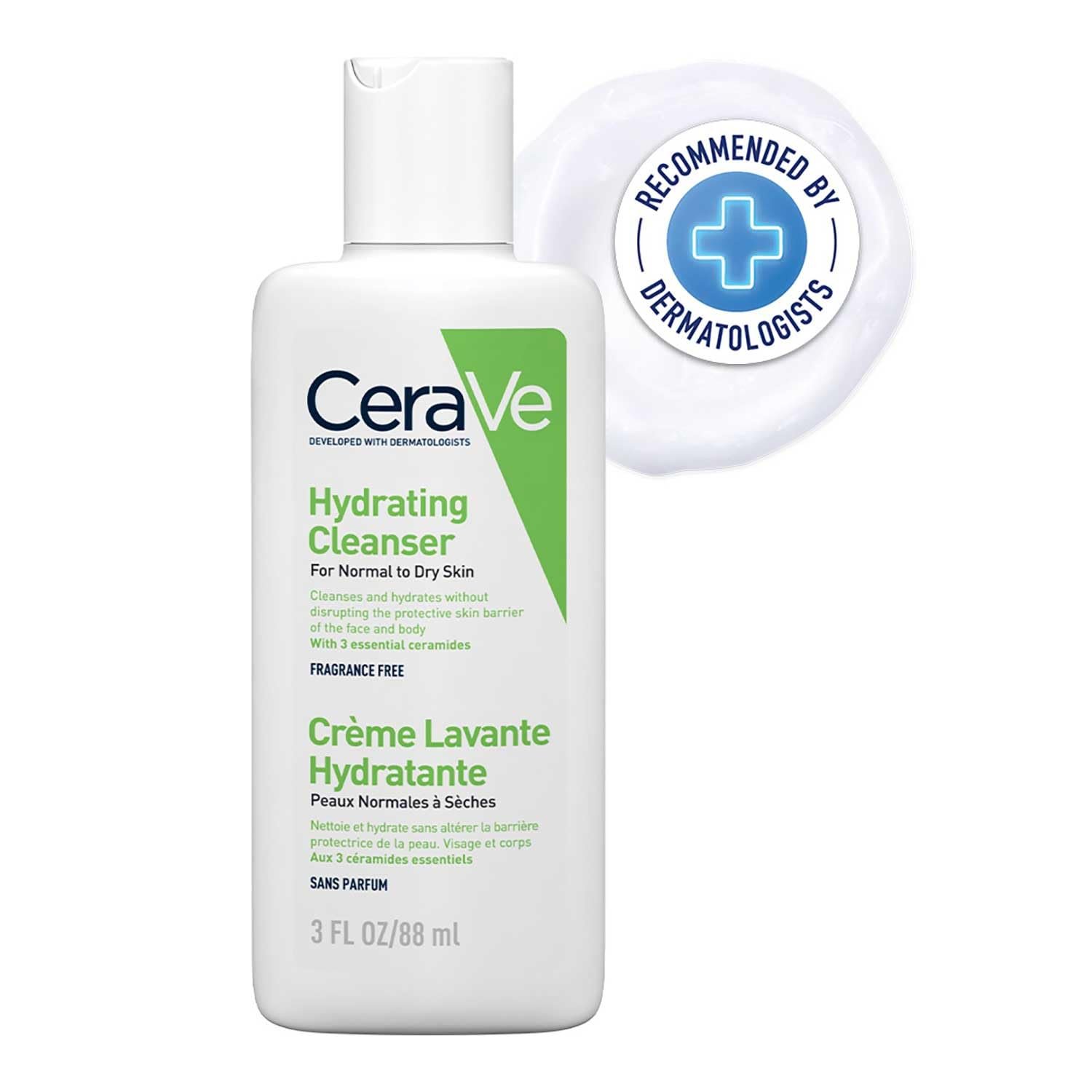 CeraVe Hydrating Cleanser For Normal To Dry Skin (88ml) – Non-Foaming Face Wash with Hyaluronic Acid And Ceramides | Non-Comedogenic, Non-Irritating And Fragrance-Free Cleanser