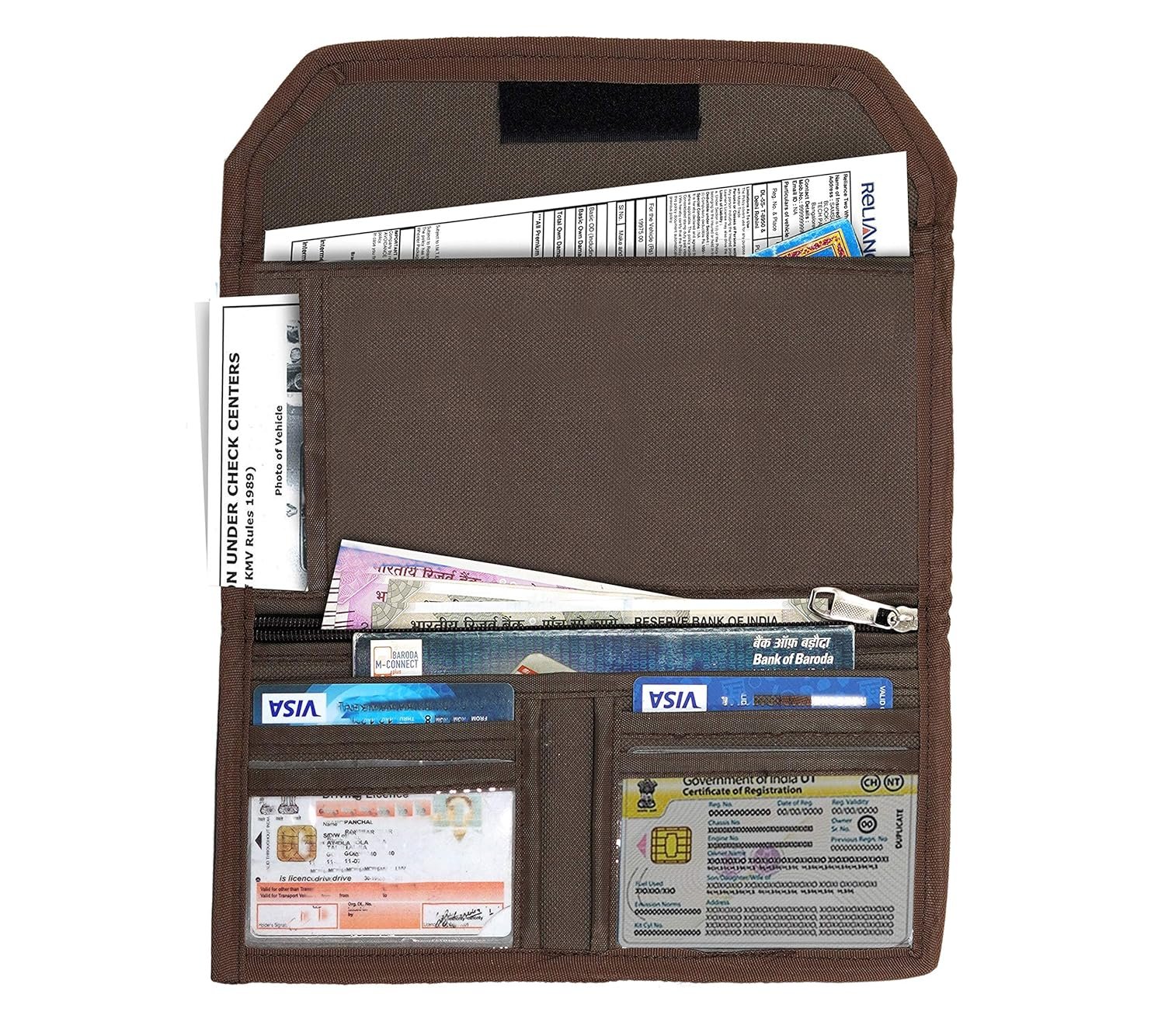 DAHSHA Two Wheeler/Car Document Holder Vehicle Registration & Insurance Organizer with Sleek Design and Secure Storage Fits Driving Licence, RC Book, PUC, Insurance (Brown-25.5 x 12 cm)