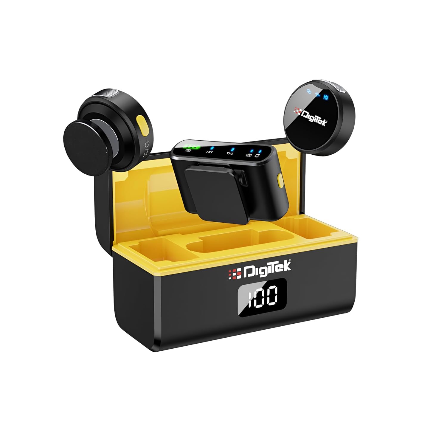 Digitek® DWM-116 2-in-1 Wireless Microphone, Magnetic Collar Clip, 360° Sound Capture, 40m Range, 6Hr Battery, Type C-to-C & C to LTC, DSLR, iOS & Android Compatible, for Interviews & Vlogging