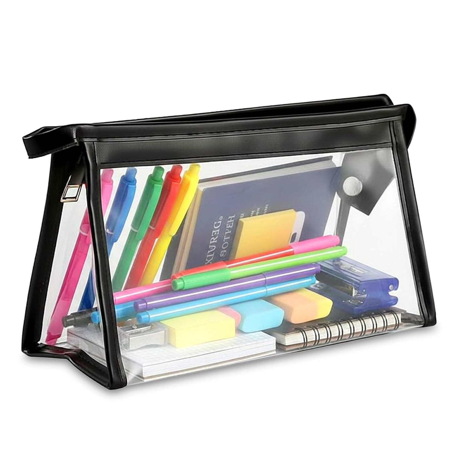 GLUN® Large Capacity Big Pencil Pouch for Girls & Boys, Transparent Pen Bag Organizer for School, Multi-Purpose Stationary Bag Pack of 1 (Black)
