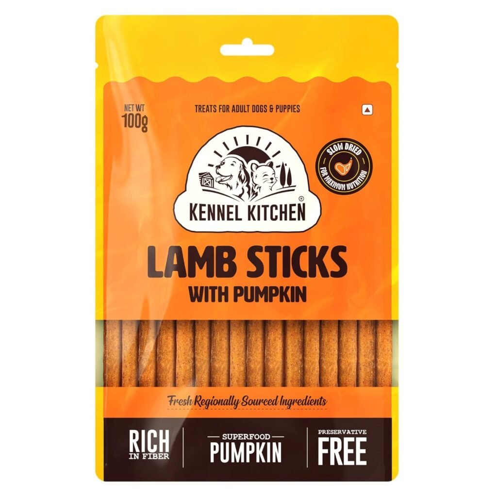 Kennel Kitchen Soft Baked Lamb with Pumpkin Sticks Treats for Dogs, 100g (Pack of 1) | Soft Dog Chew Sticks | Dog Treats for Adult Dogs and Puppies
