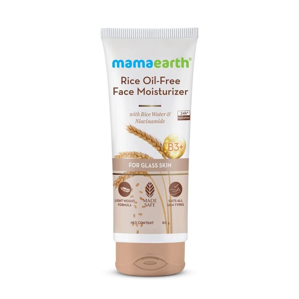 Mamaearth Rice Oil-Free Face Moisturizer for Oily Skin | With Rice Water & Niacinamide for Glass Skin | 24-Hour Hydration | Brightens Skin Tone | 80g Mamaearth Rice Oil-Free Face Moisturizer for Oily Skin | With Rice Water & Niacinamide for Glass Skin | 24-Hour Hydration | Brightens Skin Tone | 80g