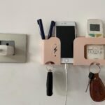 Mobile Phone Charging Stand Multi-Functional Storage Wall Mounted Ac Remote Holder Self Adhesive Bedside Fixed Rack Bedroom Office Accessories Apricot Pack of 1