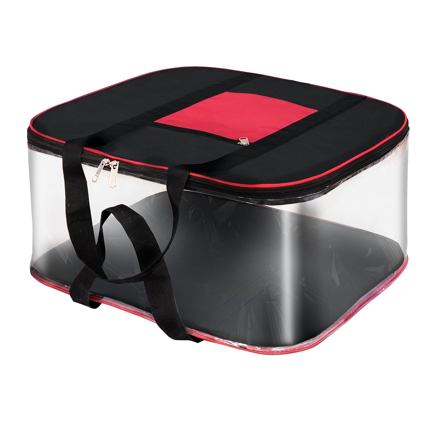 NISUN 1 Pack Moisture Proof Big Nylon Transparent Underbed Storage Bag/Stationery Paper/Blankets/Clothes Storage Bag (BlackRed, 57x47x26 cm), Rectangular