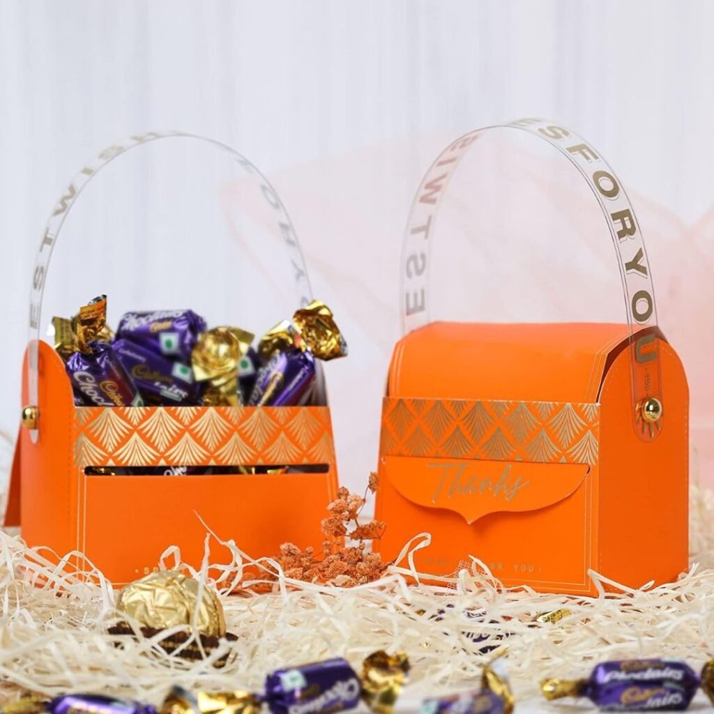 SATYAM KRAFT 10 Pcs Decorative Folding Storage Paper Box for Return Gift, Birthday, Anniversary Gift Box – Valentine, Wedding, Gift Packaging (8 cm Height, Orange)