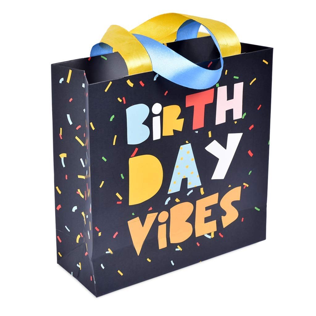 Sapco Gift Paperbag Perfect For Gifting And Parties, Premium Thick Card”Birthday Vibes (8X8X3-Inch(Small)), 1 count,Multicolor