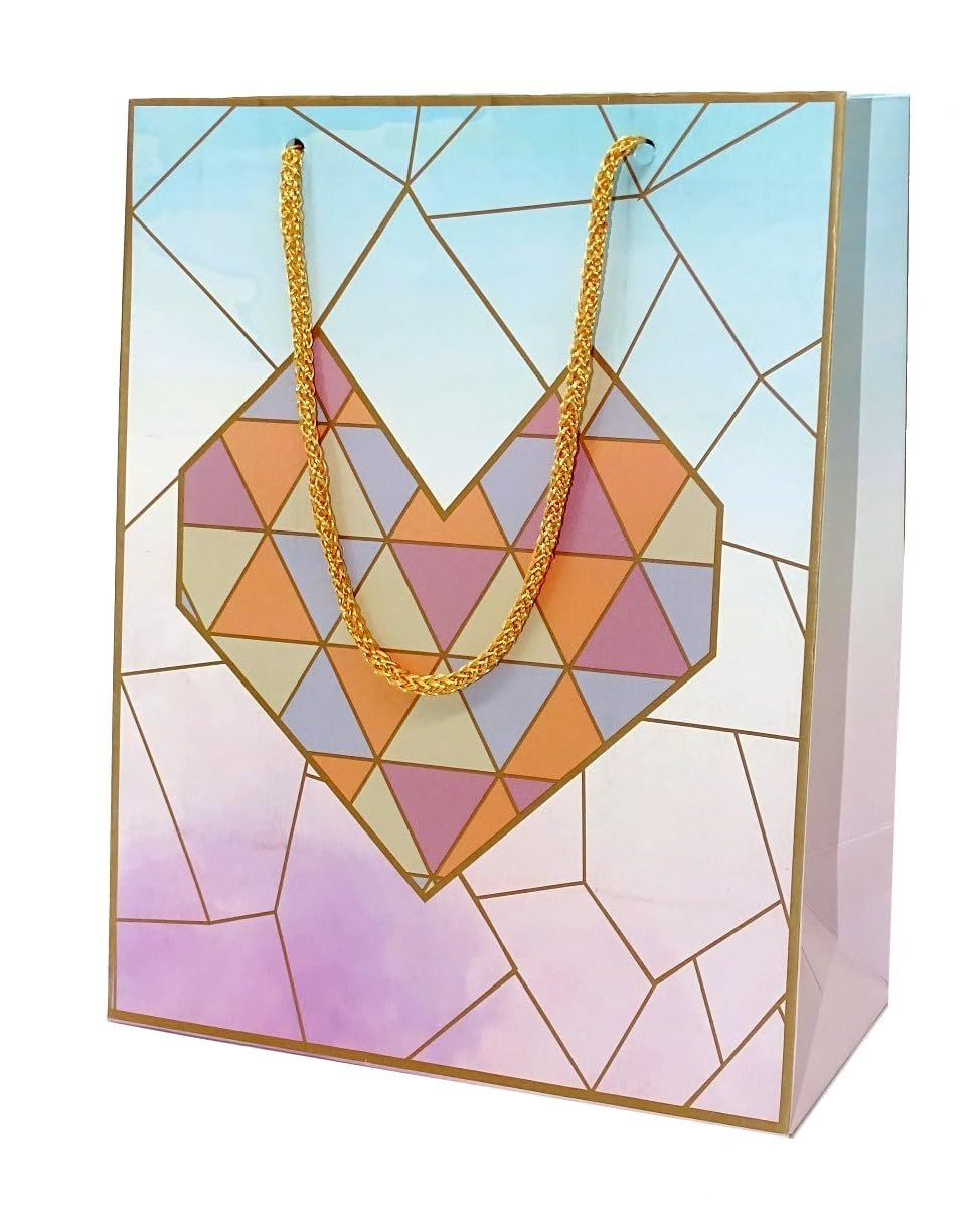 Skywalk Gift Bags-Small Paper Bags For Return Gifts-Party Favor Goodie Bags, Small Carry Bags For Gifting, Paper Gift Covers- Paper Bags (Pack Of 5, Hearts Tiles),Multi