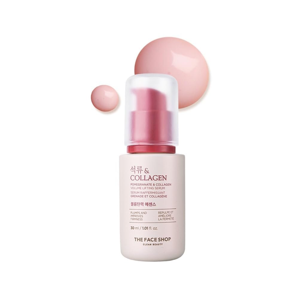 The Face Shop Collagen & Pomegranate Volume Lifting Face Serum | With 10% Marine Collagen & Hyaluronic Acid for Firming, Wrinkle Care & Intense Hydration | Korean Skincare Serum, 30ml