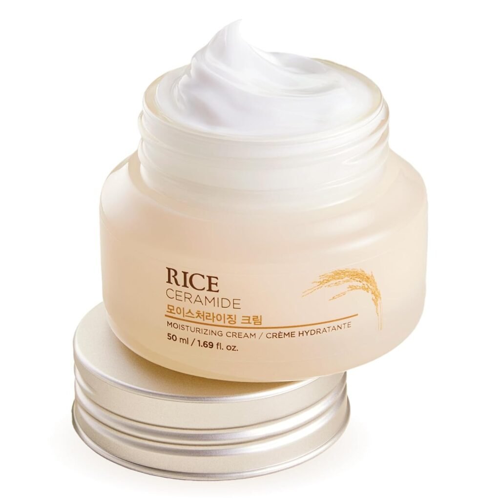 The Face Shop Rice & Ceramide Moisturizing Cream with Rice Extracts for Skin Brightening | Ceramide Moisturizer For Skin Barrier Repair | Paraben & Paraffins Free, Korean skin care products, 50ml