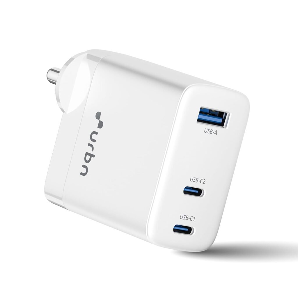 URBN 67W GaN Adapter with 3 USB Port| Super Fast Dual Port Type-C and Type-A Charger | Smart USB Compact Mobile Adapter with Multi-Layer Protection (White) URBN 67W GaN Adapter with 3 USB Port| Super Fast Dual Port Type-C and Type-A Charger | Smart USB Compact Mobile Adapter with Multi-Layer Protection (White)