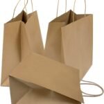 100 GSM Brown Restaurant Bag (Pack of 25) | Kraft Food Carry Bag with Sturdy Handles | Flat Bottom Carry Bags | Recyclable Paper Pouch | Ideal for Restaurants & Cafés (4×8.5×1.75 inch)