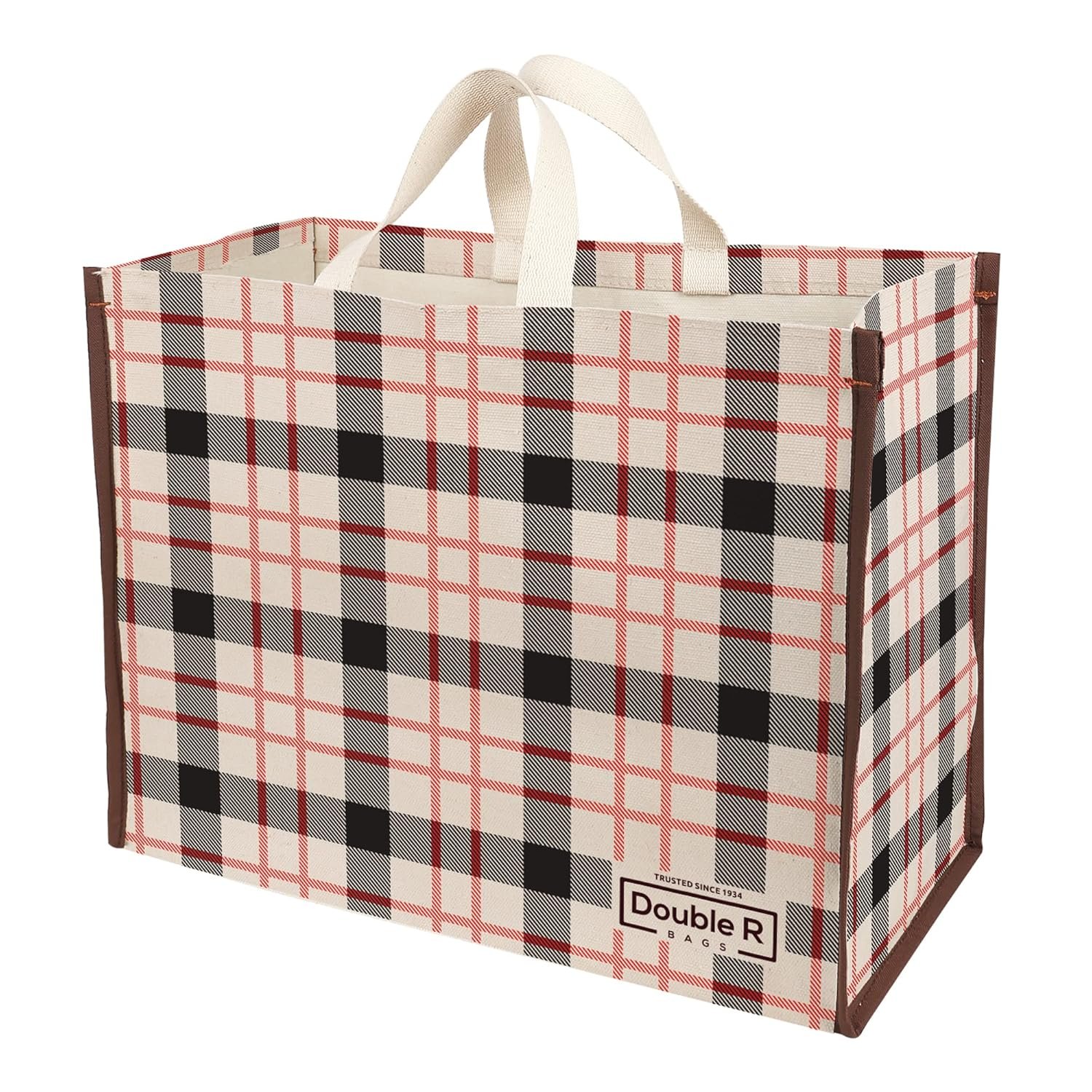 DOUBLE R BAGS Big Heavy Duty Large Eco Cotton Canvas Grocery Shopping Bag for Men & Women Vegetable Milk Fruits with Hand Carry Handle Lunch Box Jhola Tote Bags