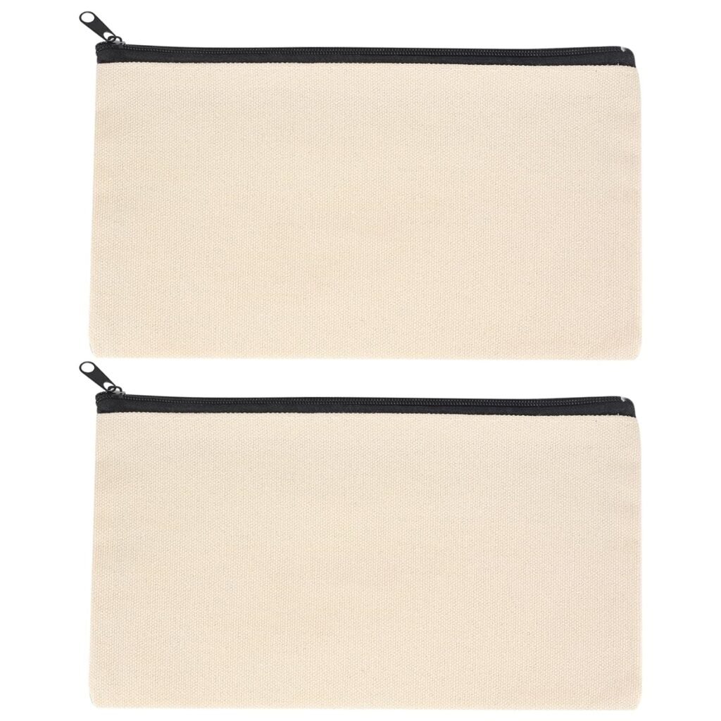 Canvas Makeup Bags, Canvas Pencil Pouch Bags with Zipper, Blank DIY Craft Make Up Cosmetic Pouches Bags Cases for Travel Craft School Toiletry Bags Pouches, White 2, single