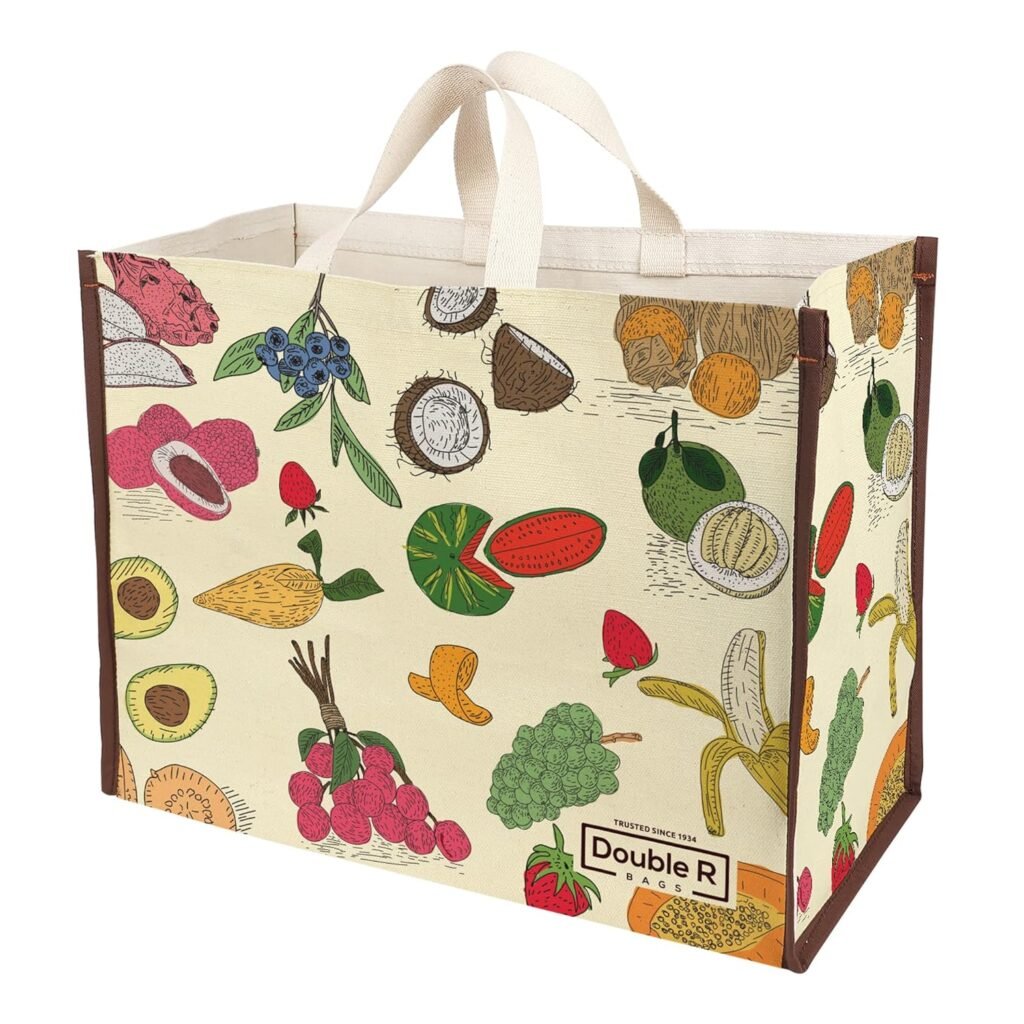 DOUBLE R BAGS Big Heavy Duty Large Eco Cotton Canvas Grocery Shopping Bag for Men & Women Vegetable Milk Fruits with Hand Carry Handle Lunch Box Jhola Tote Bags