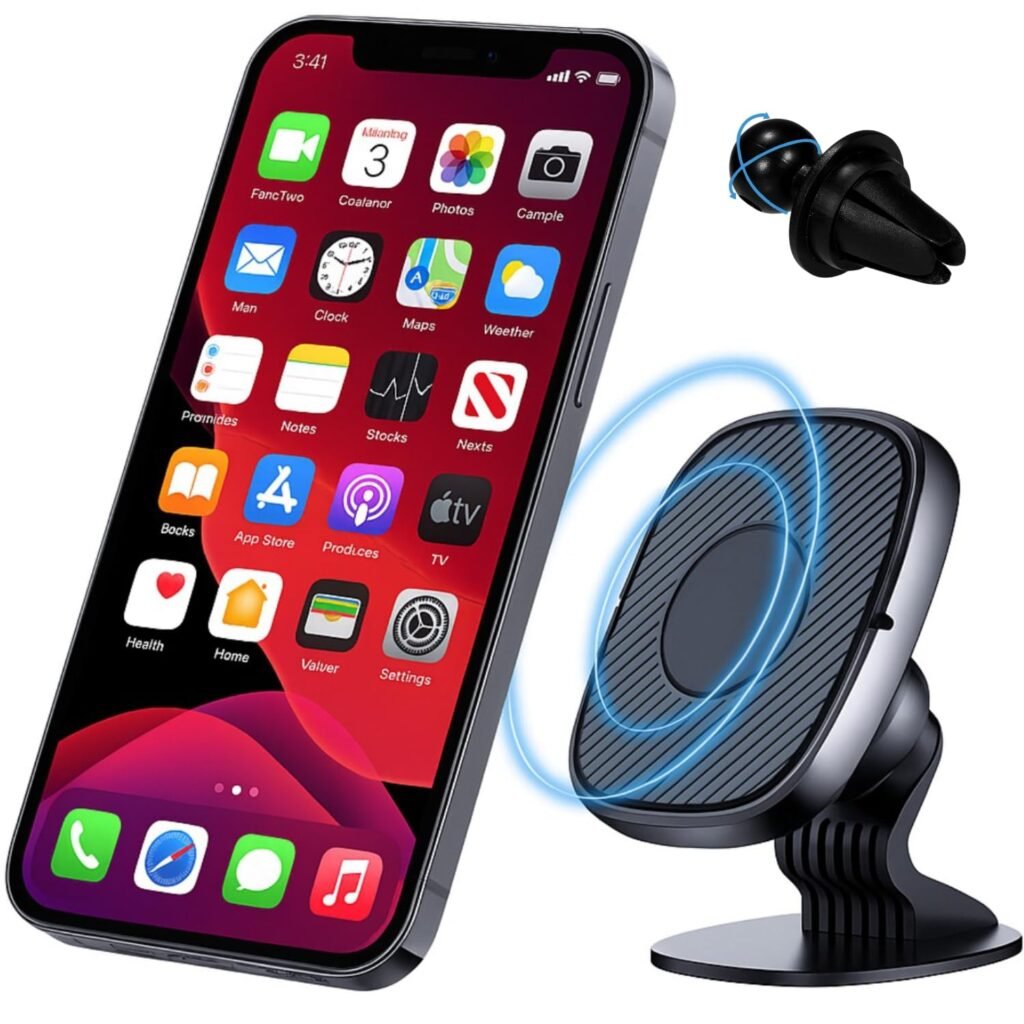 Elfora 2 in 1 360° Rotating Magnetic Phone Holder for Car | Strong Magnet Phone Mount for Dashboard and AC Vent | Portable Hands Free Universal Stand for iPhones & Android Phones