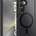 Elzzi Magnetic Guard Designed for Samsung S24 5G Case Translucent Matte Hard PC + TPU Back Cover [Compatible with MagSafe] Anti-Scratch Phone Case (Black)